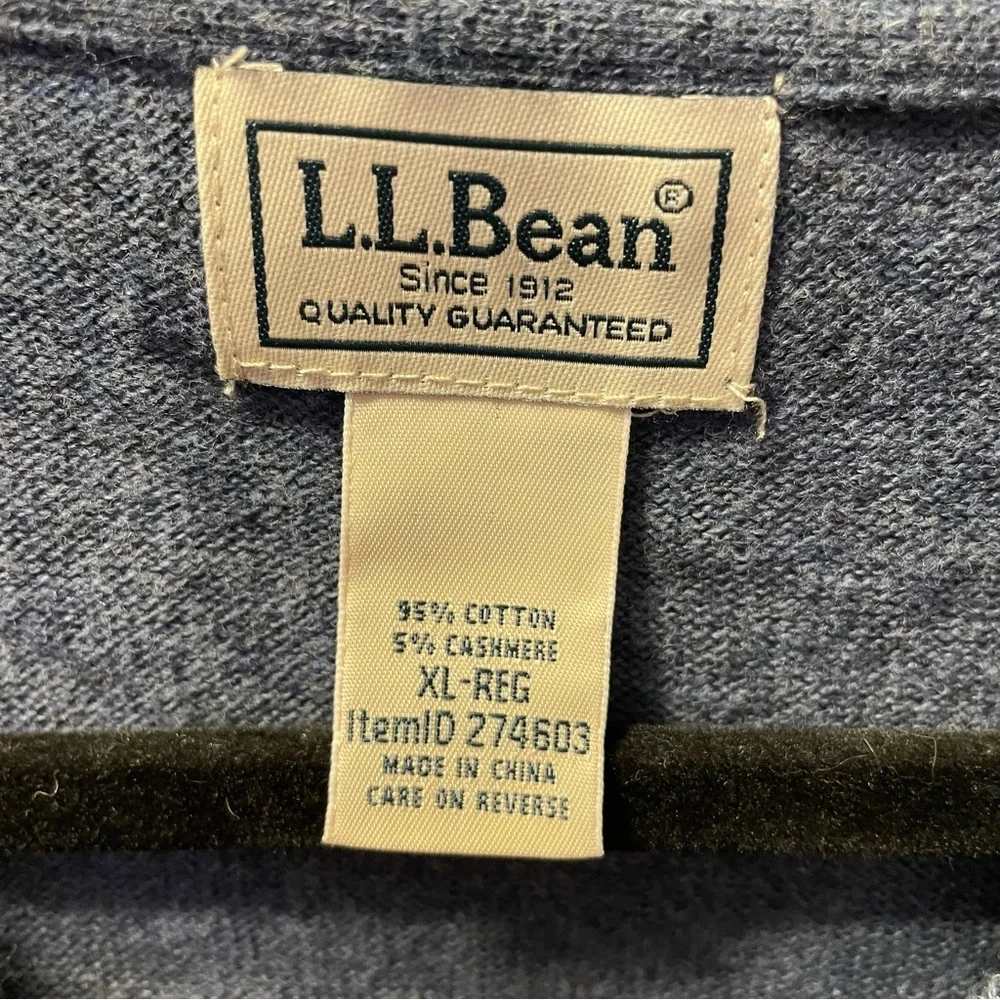 L.L. Bean Sweater XL Pullover Knit Cotton Cashmere Long Sleeve V Neck‎ Layering